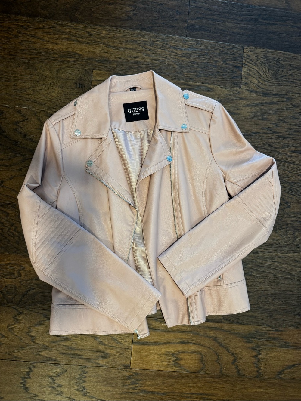 GUESS Pale Pink vegan Leather Moto Jacket - Women's